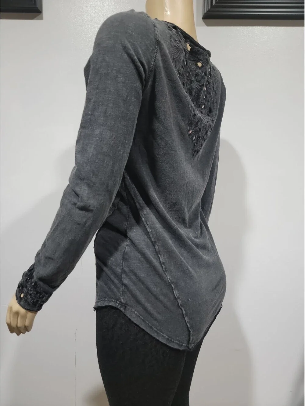 Free People Lacey Women's Top Size M Goth Washed Black #CC